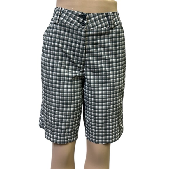 Nike Golf Athletic Dri Fit Green White Plaid Stretch Bermuda Shorts Womens 12 - Picture 5 of 9